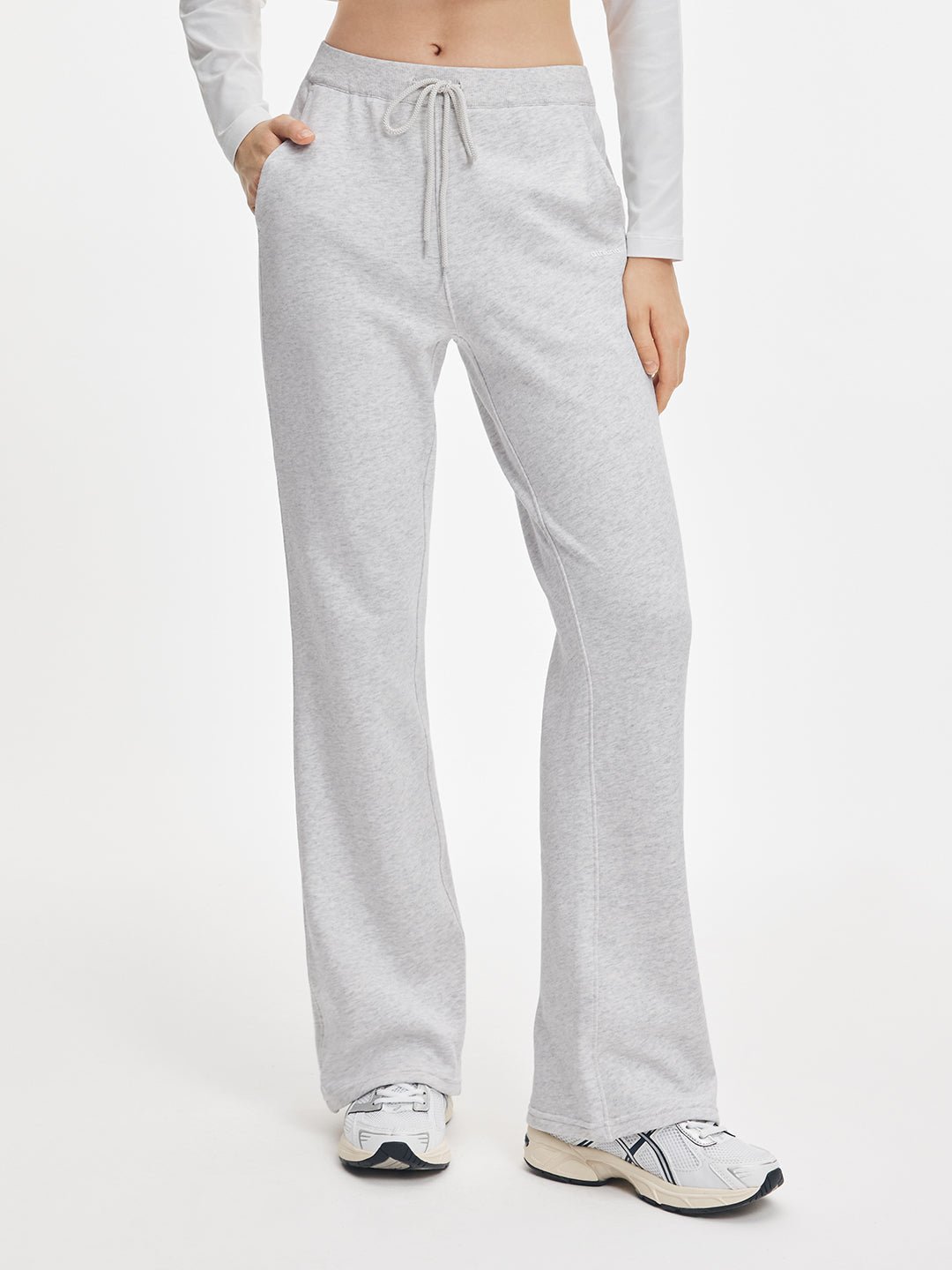 Mid Rise Rib Waist Micro Flare Sweatpants - Image 3