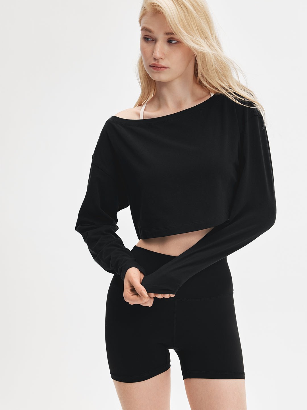 Daily Pima Off Shoulder Cropped Long Sleeve